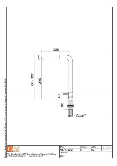 Кухонный смеситель Quadro design Kitchen Brass 297 встраиваемый схема 2