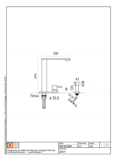 Кухонный смеситель Quadro design Kitchen Brass 337/1 CR с выдвижным душем схема 2 Кухонный смеситель Quadro design Kitchen Brass 337/1 CR с выдвижным душем схема 2