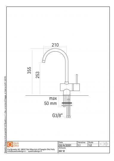 Смеситель для кухонной мойки Quadro design Kitchen Brass 68 12 CR поворотный излив схема 3 Смеситель для кухонной мойки Quadro design Kitchen Brass 68 12 CR поворотный излив схема 3