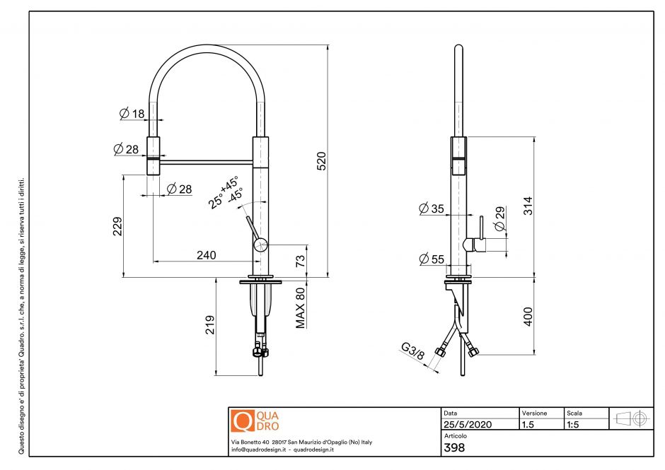 Кухонный смеситель Quadro design Kitchen Brass 398 гибкий излив ФОТО