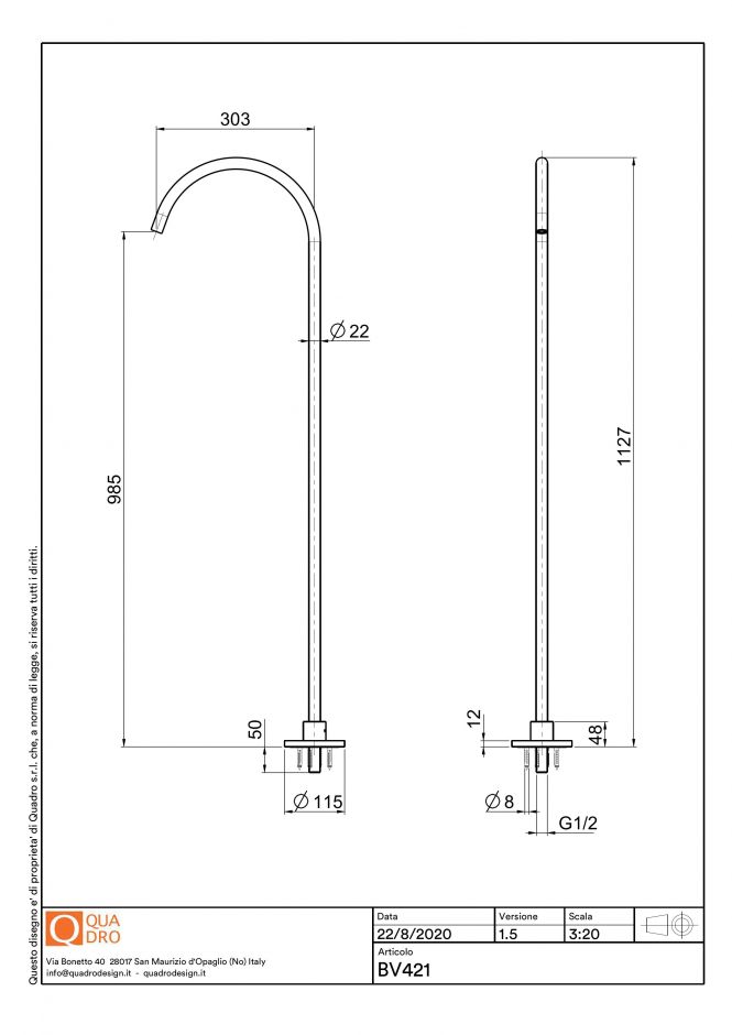 Напольный излив для умывальника Quadro design Complements BV421 AS ФОТО