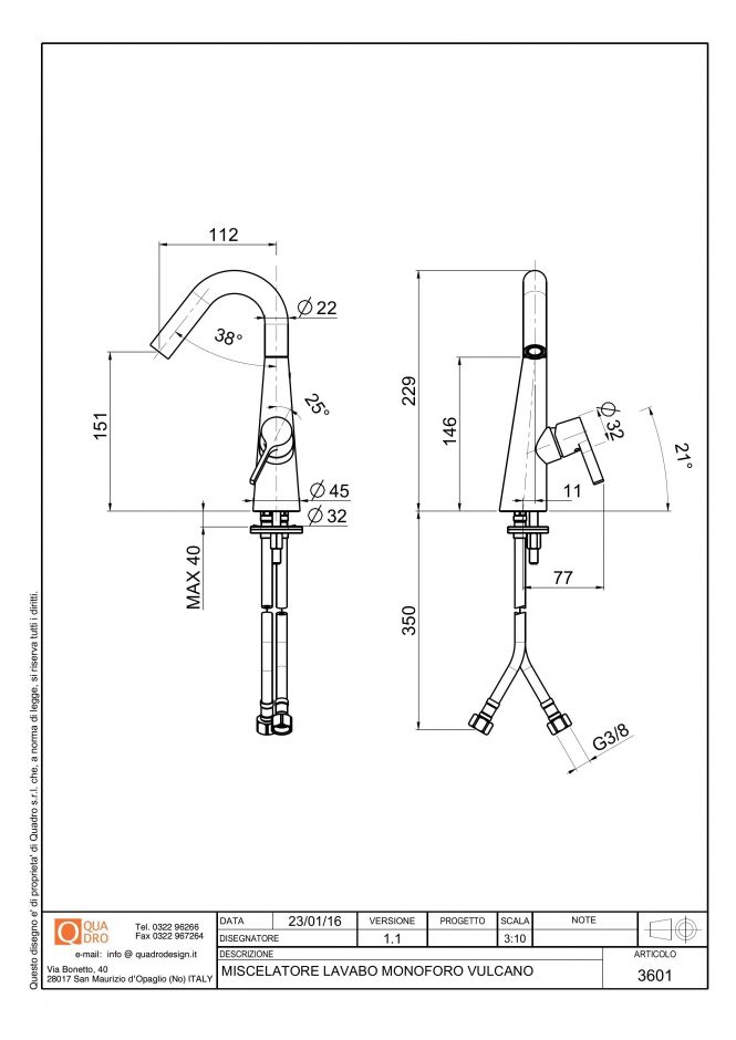 Смеситель для раковины Quadro design Volcano 36 01 AS ФОТО