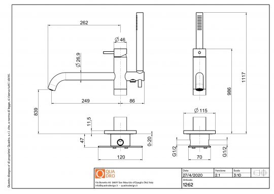 Смеситель для ванны и душа Quadro design Source 12 62/1 напольный схема 6