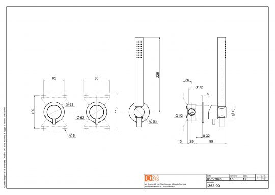Смеситель для душа Quadro design Source 13 68.00 три отверстия схема 8