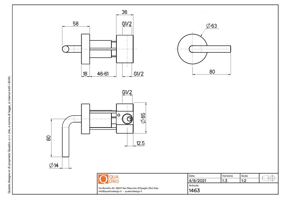 Двусторонний настенный дивертор Quadro design Levo 14 64 AS ФОТО