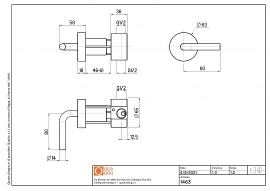 Двусторонний настенный дивертор Quadro design Levo 14 64 AS схема 2