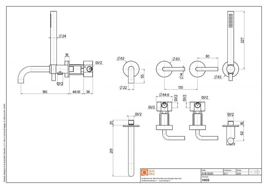 Смеситель для ванны и душа Quadro design Levo 14 69 AS настенный ФОТО