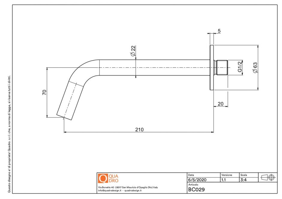 Излив Quadro design Q BC029 для встраиваемого в стену смесителя ФОТО