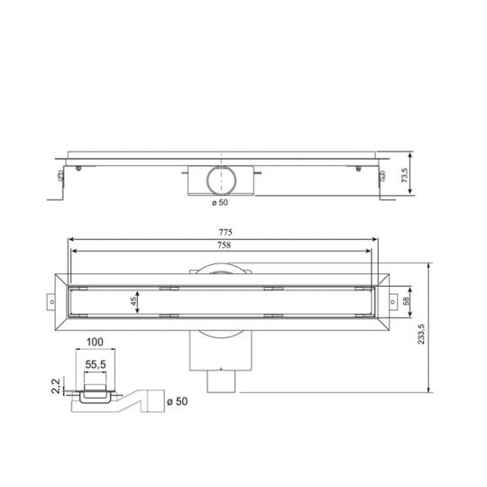 Трап душевой в пол Plumberia Selection PS IN-TILE PST80 комбинированный затвор 6x80 схема 8