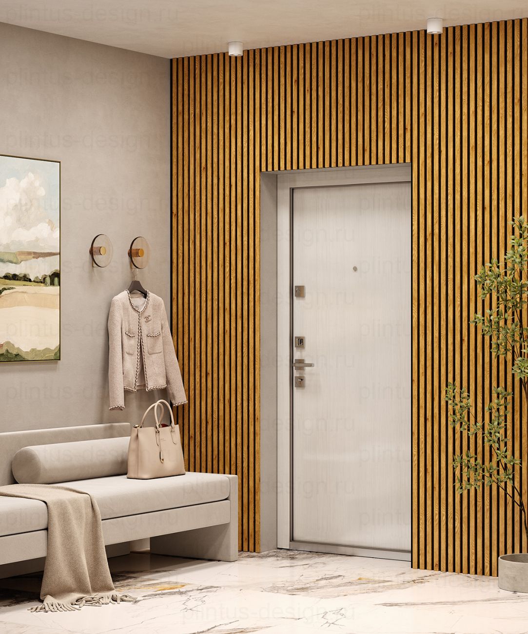 Акустическая панель, черный войлок, рейки МДФ, дуб медный, 600х19, 1200 мм