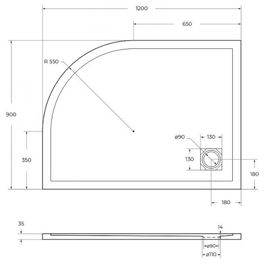 Душевой поддон из искусственного камня BelBagno Uno 120x90 L TRAY-MR-UNO-RH-120/90-550-35-W-L Белый ФОТО