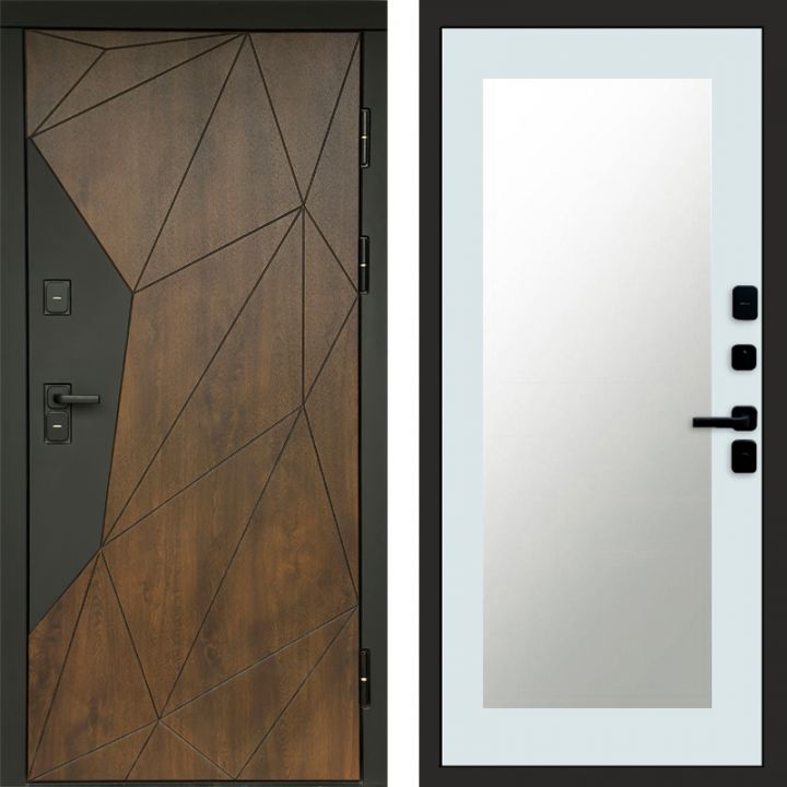 Входная дверь Termo-door Премиум винорит Геометрия Дуб с терморазрывом - Зеркало триумф Белый софт