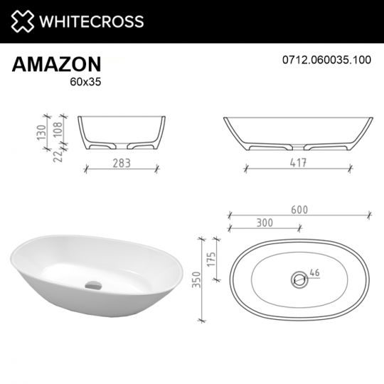 Белая глянцевая раковина WHITECROSS Amazon 60x35 ФОТО