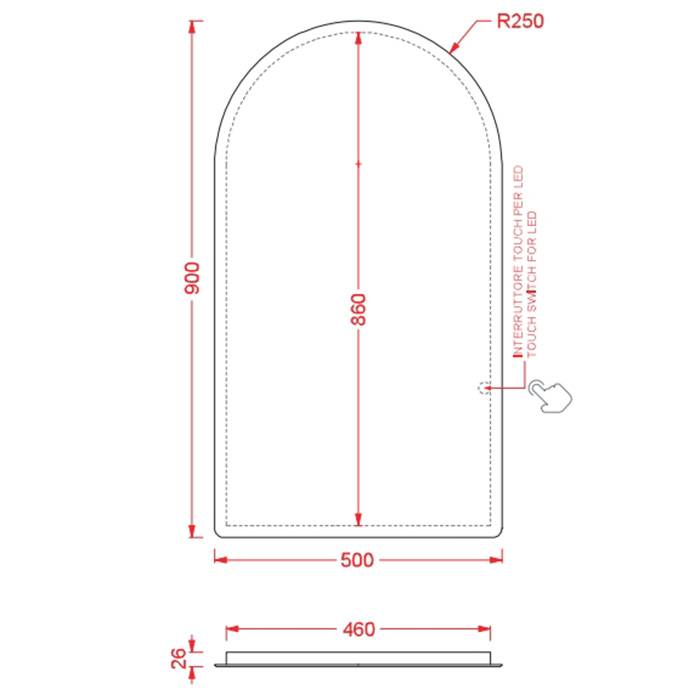 Зеркало Artceram Semiarco 500x900 мм с LED - подсветкой ACS013 ФОТО