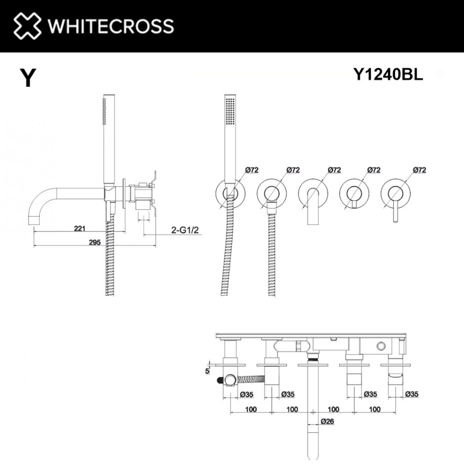 Смеситель для ванны скрытого монтажа WHITECROSS Y Y1240BL черный ФОТО