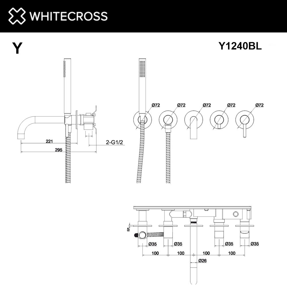 Смеситель для ванны скрытого монтажа WHITECROSS Y Y1240BL черный схема 3