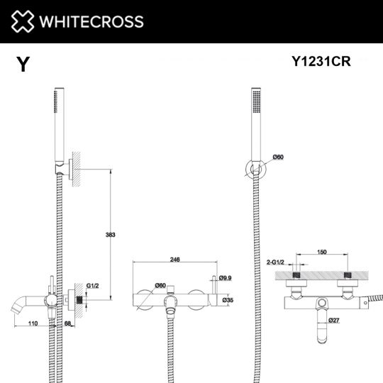 Смеситель для ванны с душевым комплектом WHITECROSS Y Y1231CR хром ФОТО