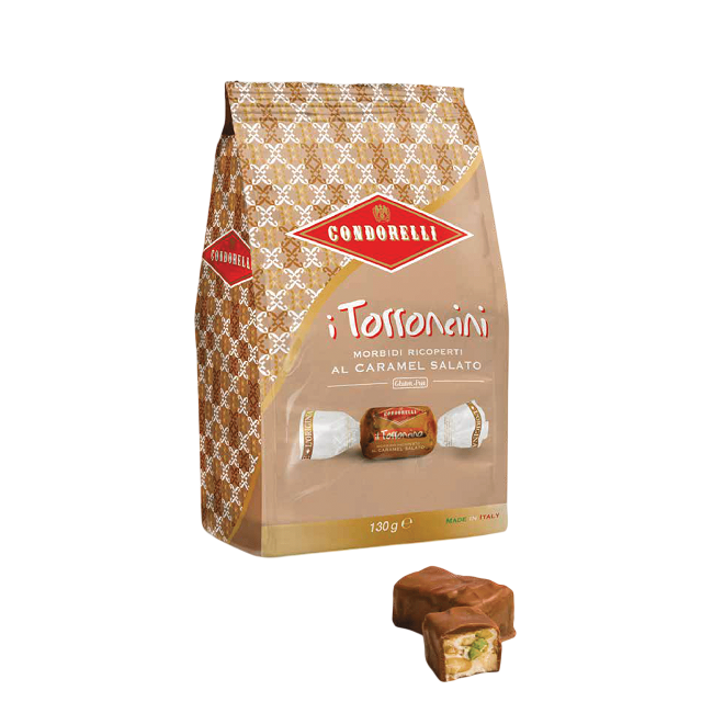 Торрончини в глазури соленая карамель, Condorelli, 130 г, Torroncini con ricopertura cioccolato bianco al caramello salato 130 g