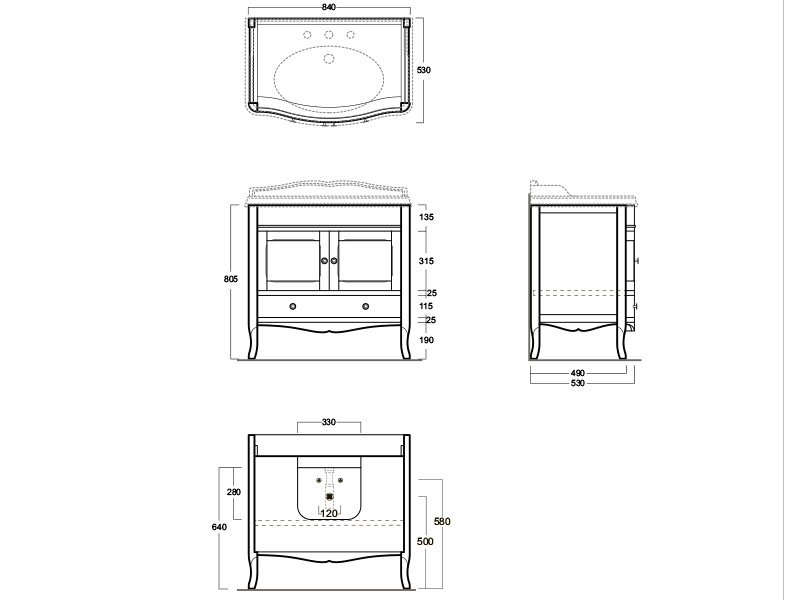 Тумба под раковину Simas Arcade ARMC90 с изогнутыми дверцами 84х49 см ФОТО