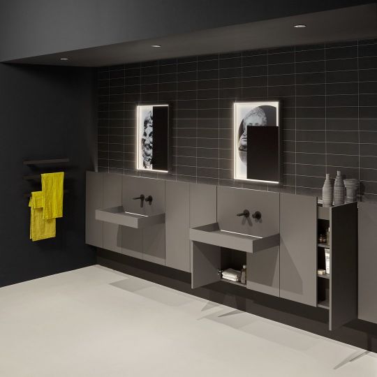 Шкаф подвесной Antonio Lupi ALBO5372W с LED подсветкой, 2 дверки, с топом, GRIGIO SMOG LUCIDO схема 5