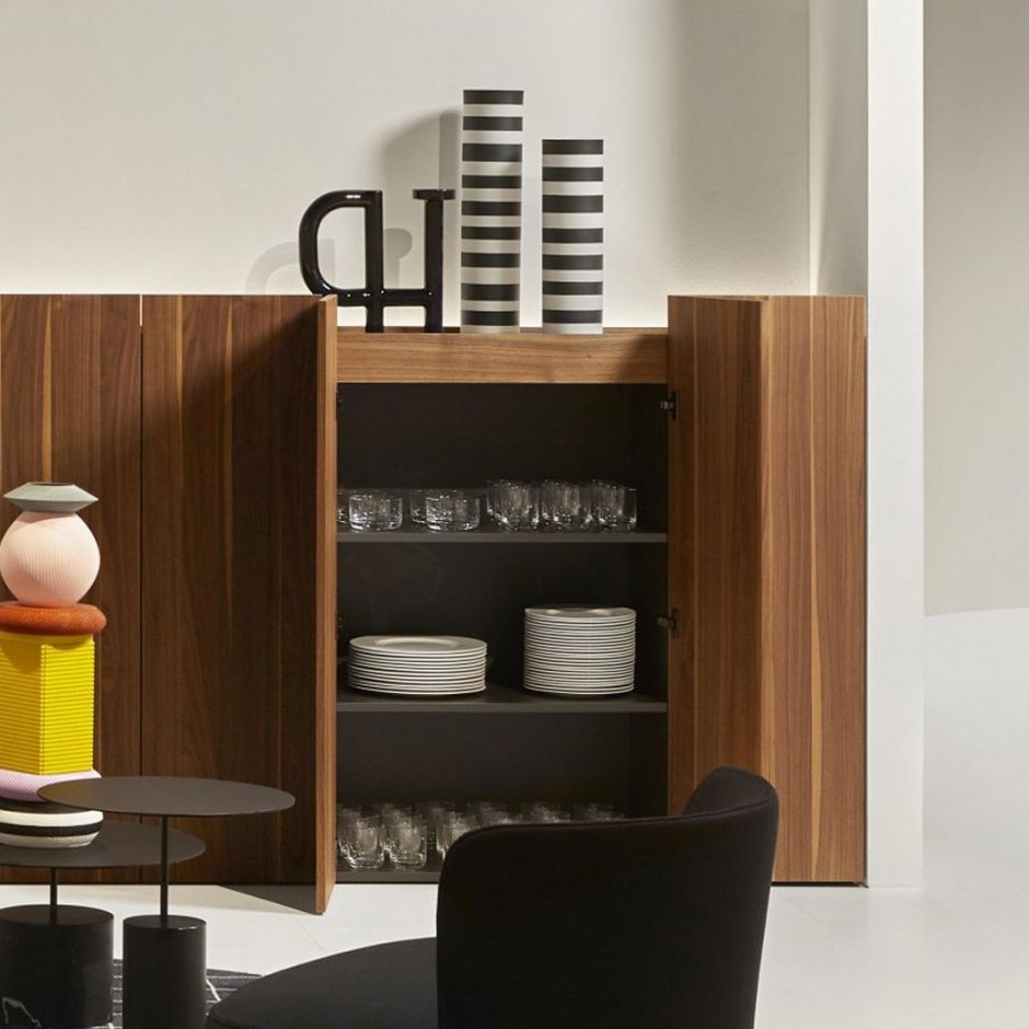 Изображение Шкаф подвесной Antonio Lupi ALBO5472W с LED подсветкой 2 дверки, с топом NOCE CANALETTO