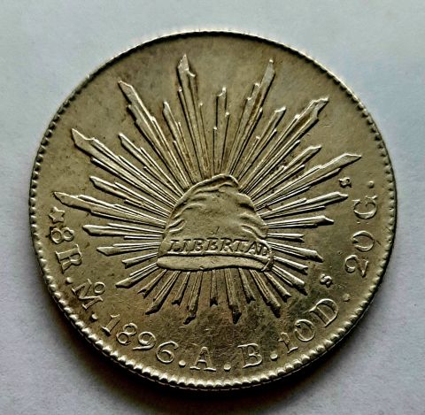 8 реалов 1896 Мексика UNC Штемпельный блеск