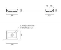 Раковина накладная прямоугольная GSI KUBE X 942904 370 мм х 500 мм, без перелива, цвет Agave Matte схема 2