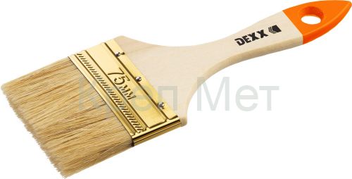 DEXX 75 мм, 3″, натуральная щетина, деревянная ручка, флейцевая, все виды ЛКМ, плоская кисть (0100-075)