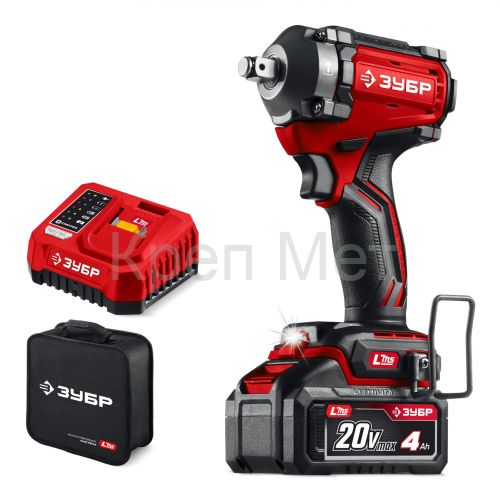 ЗУБР 20 В, 500 Н·м, 1 АКБ LMS (4 А·ч), бесщеточный ударный гайковерт, сумка (ГБУ-500-41)
