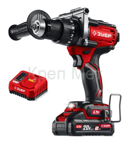 ЗУБР 20 В, 165 Н·м, 1 АКБ LMS (2 А·ч), бесщеточная ударная дрель-шуруповерт (ДБУ-165-21)