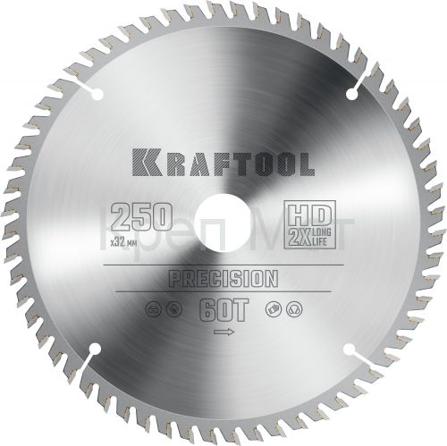 KRAFTOOL Precision, 250 х 32 мм, 60Т, пильный диск по дереву (36952-250-32)