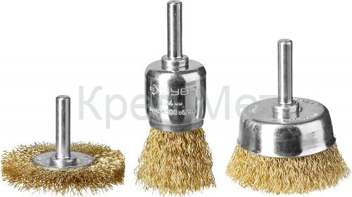 ЗУБР d 24/50/50 мм, витая стальная латунированная проволока 0.3 мм, набор щеток для дрели, Профессионал (3530-H3)
