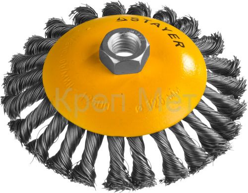 STAYER 125 мм, жгутированная стальная проволока 0.5 мм, коническая щетка-крацовка для УШМ, Professional (35135-125)