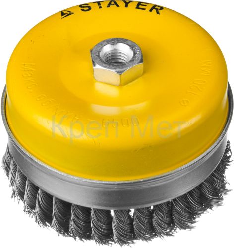 STAYER 120 мм, жгутированная стальная проволока 0.5 мм, чашечная щетка-крацовка для УШМ, Professional (35137-120)