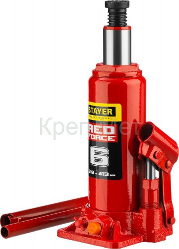 STAYER RED FORCE, 6 т, 216 - 413 мм, бутылочный гидравлический домкрат, Professional (43160-6)