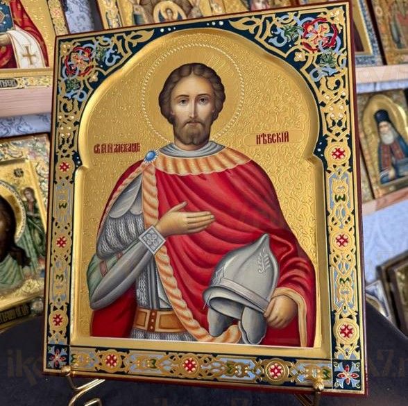 Александр Невский 27х31 см (рукописная икона с холодными эмалями, сусальным золотом и чеканкой)