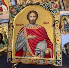 Александр Невский 27х31 см (рукописная икона с холодными эмалями, сусальным золотом и чеканкой)