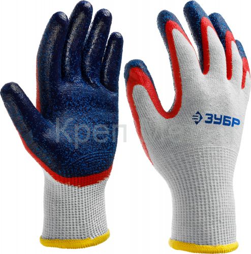 ЗУБР ЗАХВАТ-2 S-M, х/б перчатки с двойным текстурированным нитриловым обливом, повышенная износостойкость, 13 класс, Профессионал (11454-S)