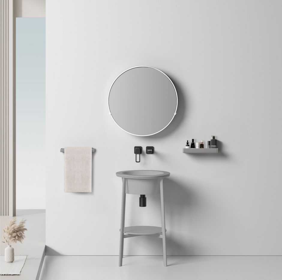 Консоль с керамической раковиной ABBER Bequem AC2130MG серый матовый ФОТО