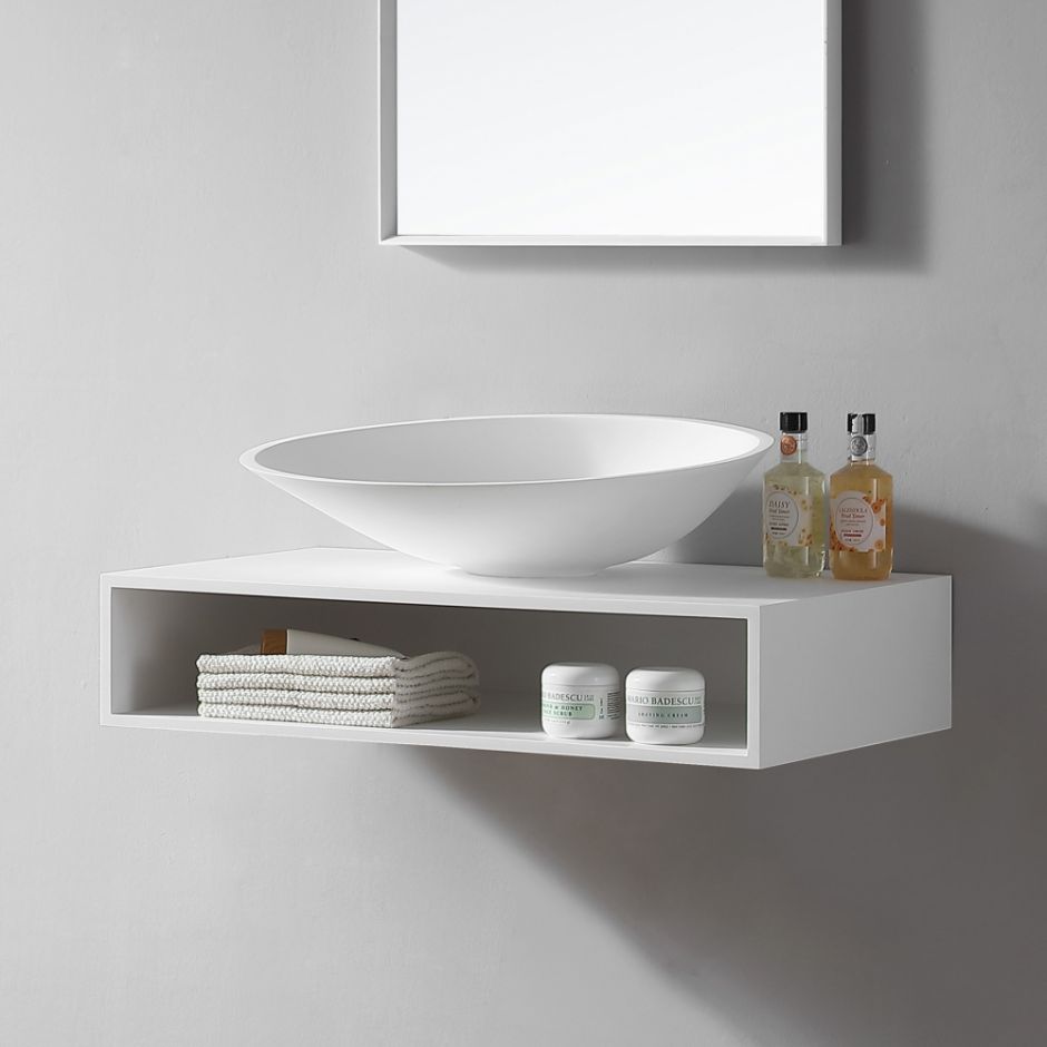 Изображение Тумба под раковину ABBER Stein AS1612 подвесная, белая матовая