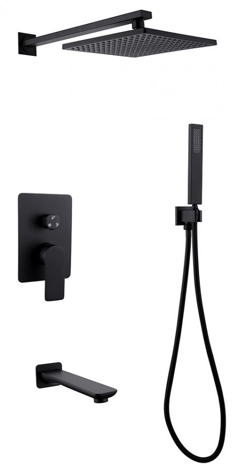 Изображение Душевая система ABBER Weiss Insel AF8017B скрытого монтажа с изливом, черная матовая