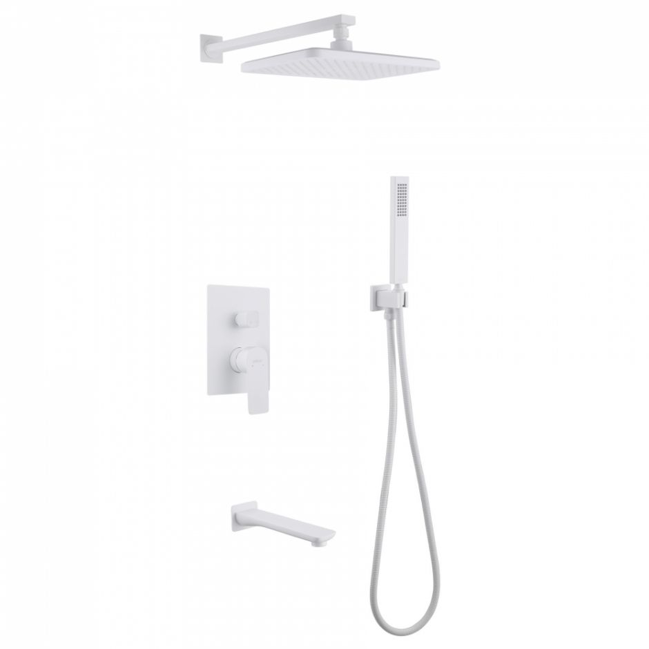 Изображение Душевая система ABBER Weiss Insel AF8017FW скрытого монтажа с изливом, белый матовый