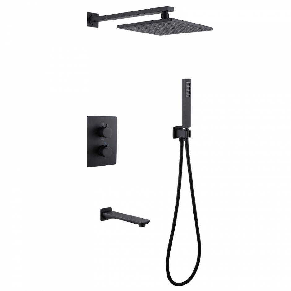 Изображение Душевая система ABBER Weiss Insel AF8050B скрытого монтажа с изливом, термостат, черная матовая