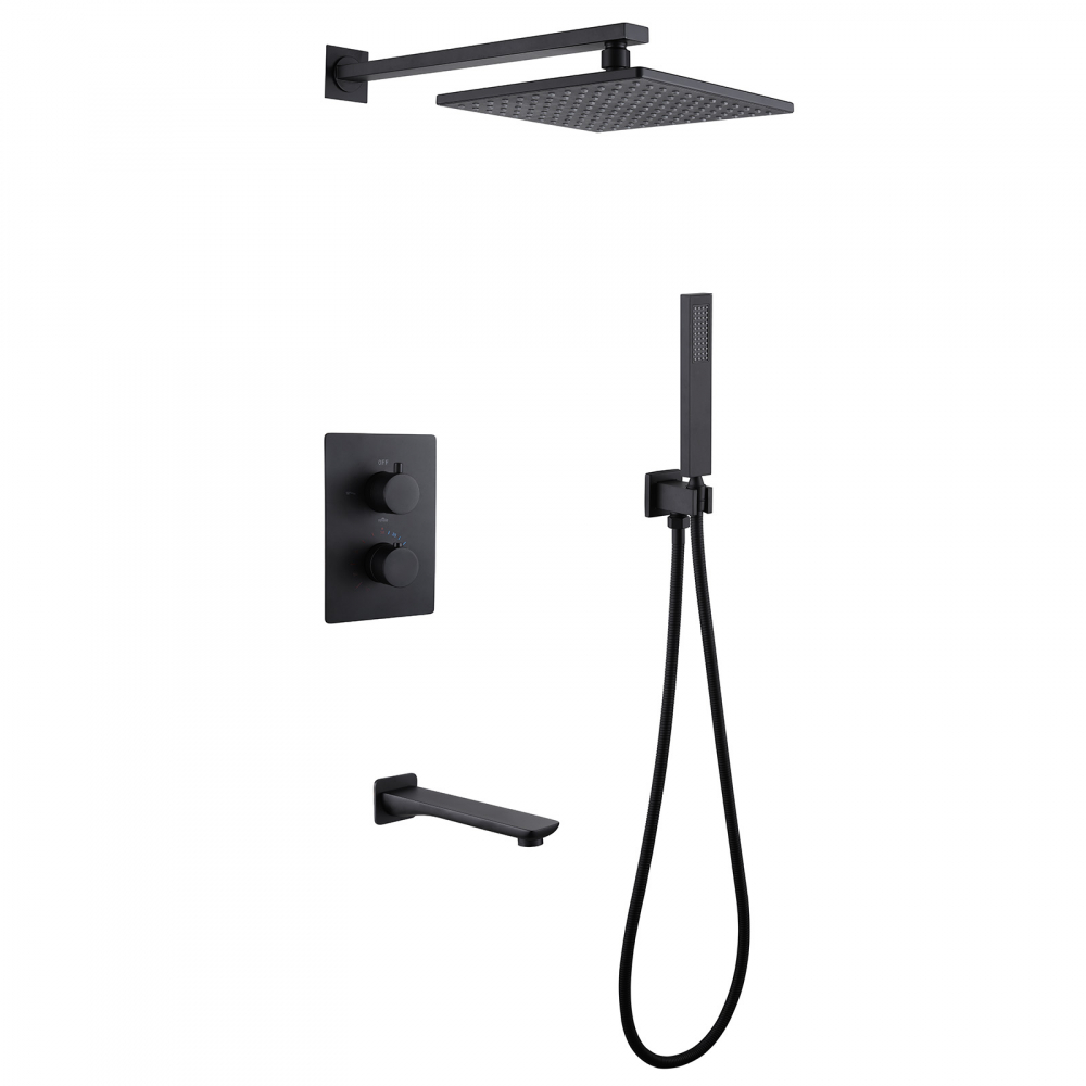 Душевая система ABBER Weiss Insel AF8050B скрытого монтажа с изливом, термостат, черная матовая цена от 64 300 ₽ Фото Душевая система ABBER Weiss Insel AF8050B скрытого монтажа с изливом, термостат, черная матовая