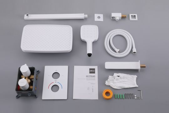 Душевая система ABBER Weiss Insel AF8050W скрытого монтажа с изливом, термостат, белый схема 2