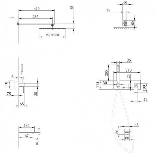 Душевая система ABBER Daheim AF8217 скрытого монтажа с изливом, хром схема 2