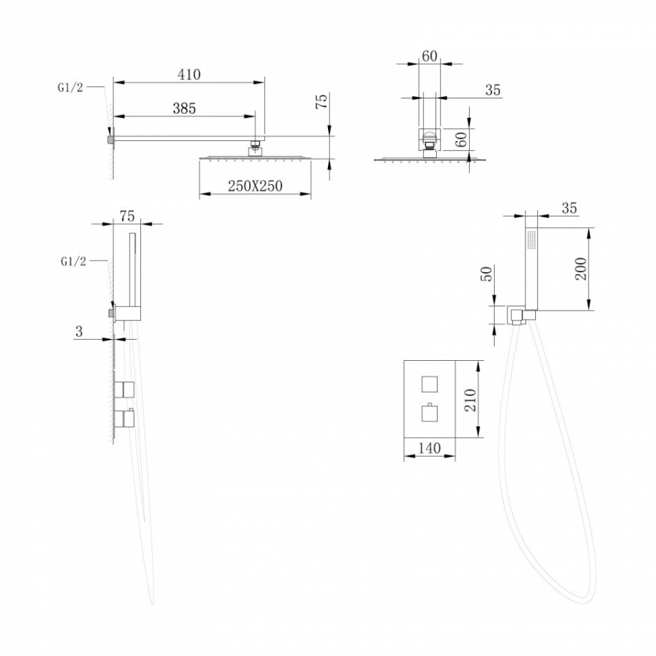 Душевая система ABBER Daheim AF8251B скрытого монтажа без излива, термостат, черная матовая ФОТО