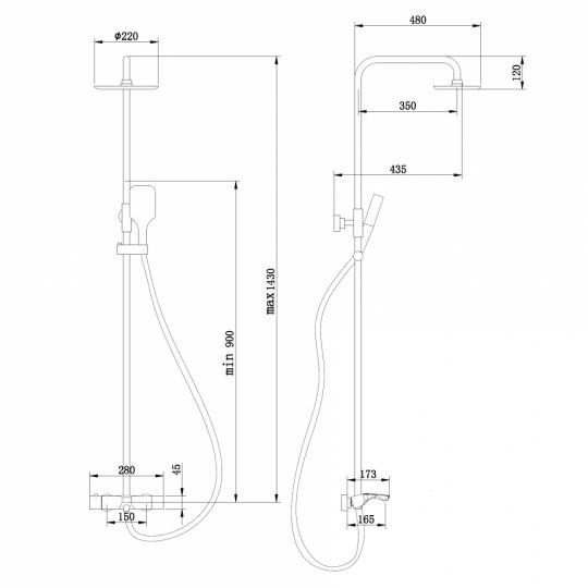 Душевая стойка ABBER Thermostat AF8516NGL с термостатом и изливом, никель схема 2