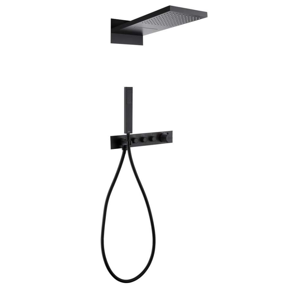 Изображение Душевая система ABBER Rund AF8752B скрытого монтажа без излива, термостат, черная матовая