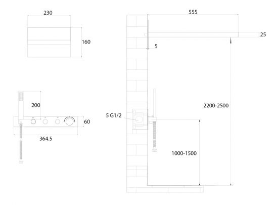 Душевая система ABBER Rund AF8752NG скрытого монтажа без излива, термостат, никель схема 2